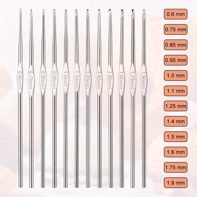 Alt view image 2 of 7 - Small Size Crochet Hook Stainless Steel Crochet Needles QLRFFLJOY 12 pcs Metal Crochet Hooks (0.6mm - 1.9mm) Embroidery Thread Knitting Weaving Tool DIY Lace Yarn Crochet Needle