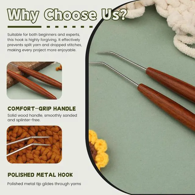 Alt view image 3 of 7 - Wuadua 1Pcs Knitting Loom Hook, Ergonomic Crochet Hooks for Knit Picker | Knitting Machine Accessories, Crochet Tools with Convenient Wooden Handles for Beginners Knittings Knitter DIY Crochet