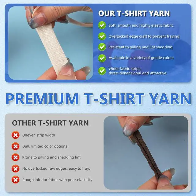 Alt view image 6 of 7 - SHWAKK 2 Pack T-Shirt Yarn Set, Milk Blue Knitting Crochet T Shirt Yarn | Crochet Hook, Elastic Thick Tshirt Yarn Kit for Crocheting, Crochet Bag/Baskets Ribbon Cotton Yarn, Knitting Ball