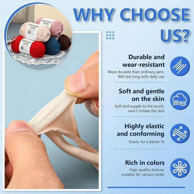 Alt view image 5 of 7 - SHWAKK 2 Pack T-Shirt Yarn Set, Milk Blue Knitting Crochet T Shirt Yarn | Crochet Hook, Elastic Thick Tshirt Yarn Kit for Crocheting, Crochet Bag/Baskets Ribbon Cotton Yarn, Knitting Ball
