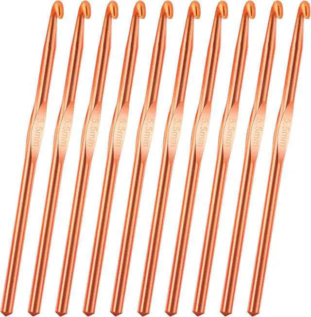 Main image of 10Pcs 5.5mm Aluminum Crochet Hook, Size I (Size 9) Knitting Needles Craft Yarn, Crochet Hook for DIY Craft, Gold Crochet Needles for Knitting Scarf(Orange)