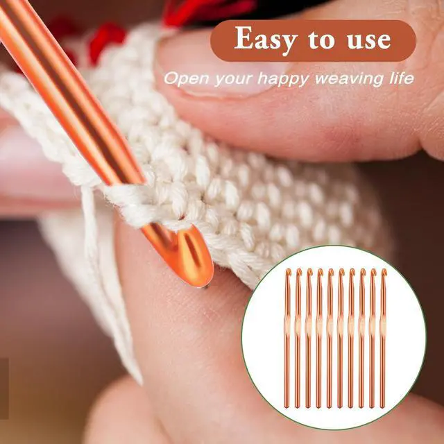 Alt view image 4 of 7 - 10Pcs 5.5mm Aluminum Crochet Hook, Size I (Size 9) Knitting Needles Craft Yarn, Crochet Hook for DIY Craft, Gold Crochet Needles for Knitting Scarf(Orange)