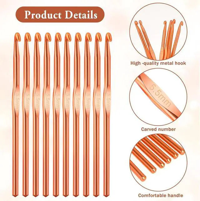 Alt view image 3 of 7 - 10Pcs 5.5mm Aluminum Crochet Hook, Size I (Size 9) Knitting Needles Craft Yarn, Crochet Hook for DIY Craft, Gold Crochet Needles for Knitting Scarf(Orange)