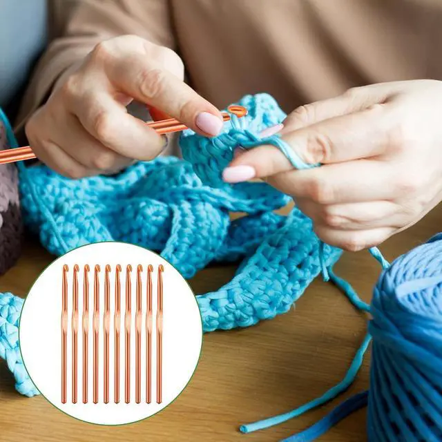 Alt view image 6 of 7 - 10Pcs 5.5mm Aluminum Crochet Hook, Size I (Size 9) Knitting Needles Craft Yarn, Crochet Hook for DIY Craft, Gold Crochet Needles for Knitting Scarf(Orange)