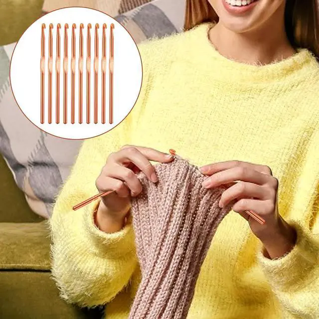 Alt view image 5 of 7 - 10Pcs 5.5mm Aluminum Crochet Hook, Size I (Size 9) Knitting Needles Craft Yarn, Crochet Hook for DIY Craft, Gold Crochet Needles for Knitting Scarf(Orange)