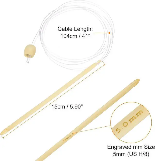 Alt view image 2 of 5 - HARFINGTON Bamboo Tunisian Circular Crochet Hook 5mm (US H/8) Afghan Wood Knitting Hook Needles with Cable and Bead End for Weave Crocheting Craft Yarn