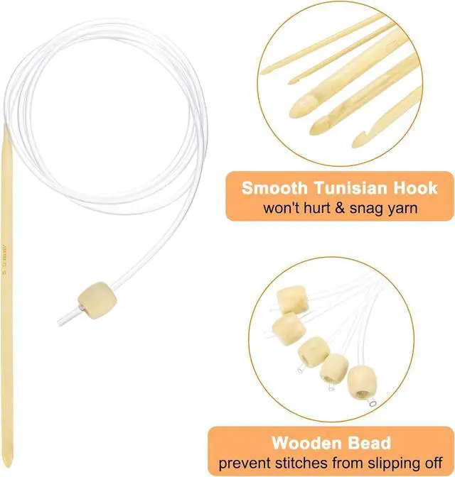 Alt view image 3 of 5 - HARFINGTON Bamboo Tunisian Circular Crochet Hook 5mm (US H/8) Afghan Wood Knitting Hook Needles with Cable and Bead End for Weave Crocheting Craft Yarn