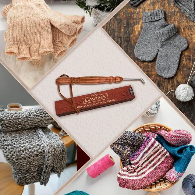 Alt view image 6 of 6 - Savina Knitting Loom Hook Accessories for DIY and Crochet. Handcrafted Wooden Handle & Designed for Knitters Need. Knitting Tool for Making Hats, Scarves, Socks & Sweaters