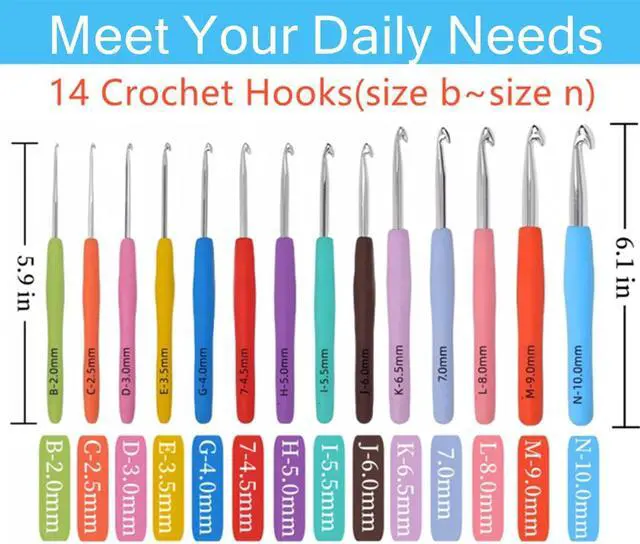 Alt view image 2 of 6 - Crochet Hook Set,14 Sizes Crochet Hooks for Arthritic Hands,Crochet Hooks Ergonomic Soft Grip with Case,Crochet Needles(Size B-Size N)