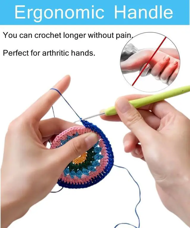 Alt view image 4 of 6 - Crochet Hook Set,14 Sizes Crochet Hooks for Arthritic Hands,Crochet Hooks Ergonomic Soft Grip with Case,Crochet Needles(Size B-Size N)
