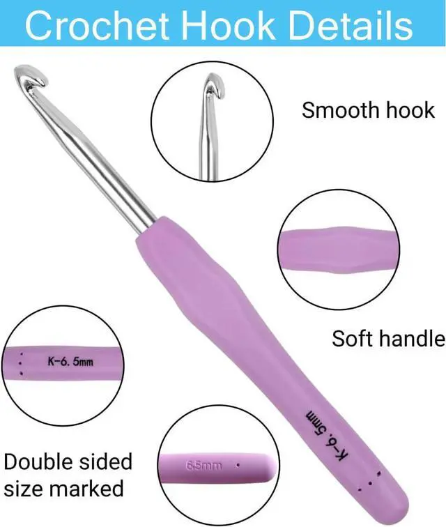 Alt view image 3 of 6 - Crochet Hook Set,14 Sizes Crochet Hooks for Arthritic Hands,Crochet Hooks Ergonomic Soft Grip with Case,Crochet Needles(Size B-Size N)