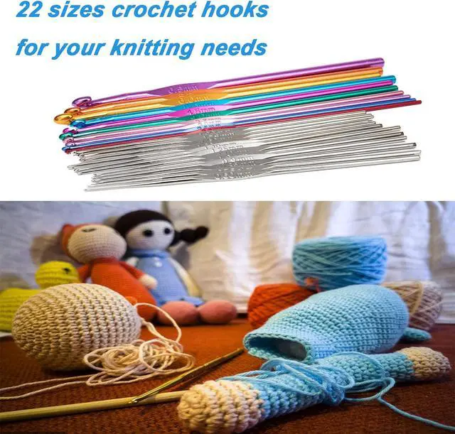 Alt view image 5 of 7 - 22Pcs Crochet Hooks Set, BetyBedy Aluminum Handle Knitting Needles, Multicolor Crochet Needles for Yarn Craft, 0.6~6.5mm