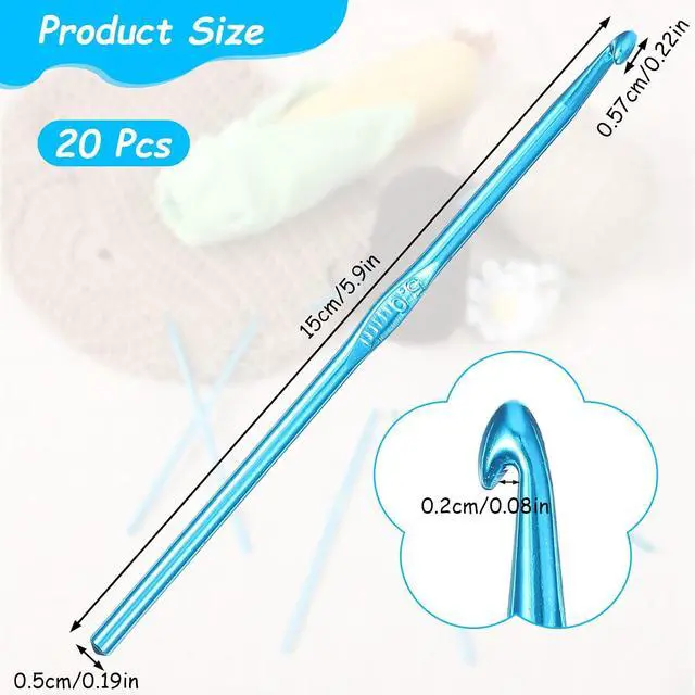 Alt view image 2 of 7 - LXUEJIE 20 PCS 5MM Aluminum Crochet Hooks, US Size H (Size 8) Blue Crochet Hooks Bulk Knitting Needles Crochet Supplies for DIY Yarn Crafts Beginners