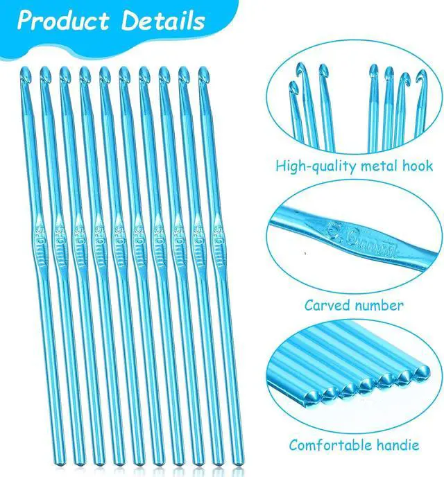 Alt view image 3 of 7 - LXUEJIE 20 PCS 5MM Aluminum Crochet Hooks, US Size H (Size 8) Blue Crochet Hooks Bulk Knitting Needles Crochet Supplies for DIY Yarn Crafts Beginners