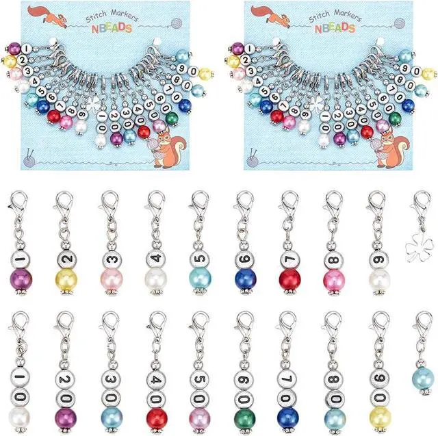 Main image of NBEADS 40 Pcs Number Beads Stitch Markers, Acrylic Pearls Crochet Marker Removable Lobster Clasp Locking Knitting Markers for Knitting Weaving Sewing Jewelry Making