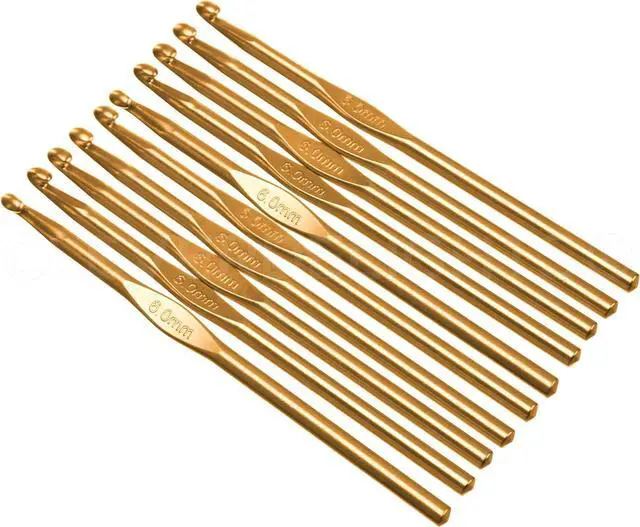 Main image of CleverDelights Crochet Hooks - 10 Pack - Smooth Aluminum Crochet Hook Knitting Needles - 6 Inch Length (As Shown, 6mm)