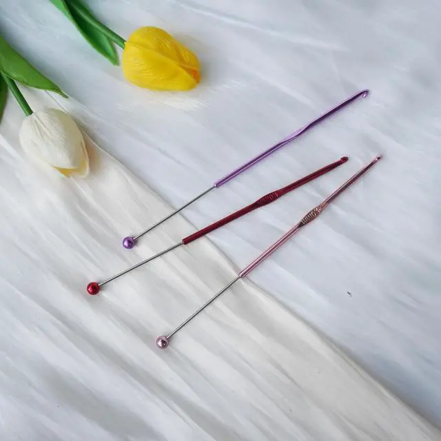 Alt view image 5 of 7 - 6 Pack DIY Beadable Crochet Hooks Knitting Needles Set Aluminum Handle for Focal Beads Colors (Blue Purple Red Orange Pink Light Blue, 4 mm)