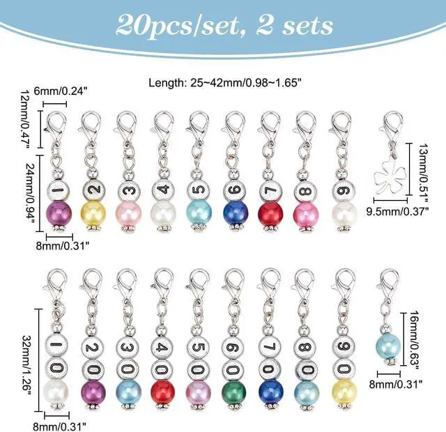 Alt view image 2 of 6 - NBEADS 40 Pcs Number Beads Stitch Markers, Acrylic Pearls Crochet Marker Removable Lobster Clasp Locking Knitting Markers for Knitting Weaving Sewing Jewelry Making