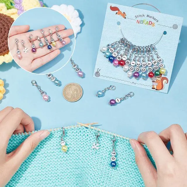 Alt view image 3 of 6 - NBEADS 40 Pcs Number Beads Stitch Markers, Acrylic Pearls Crochet Marker Removable Lobster Clasp Locking Knitting Markers for Knitting Weaving Sewing Jewelry Making