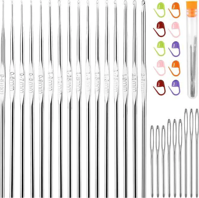 Main image of 16 Pcs Lace Crochet Hooks Set, 0.5mm-2.5mm Small Crochet Hooks | Crochet Needles for Crocheting Yarn, Knitting Needles Set with Large-Eye Blunt Needles Stitch Markers