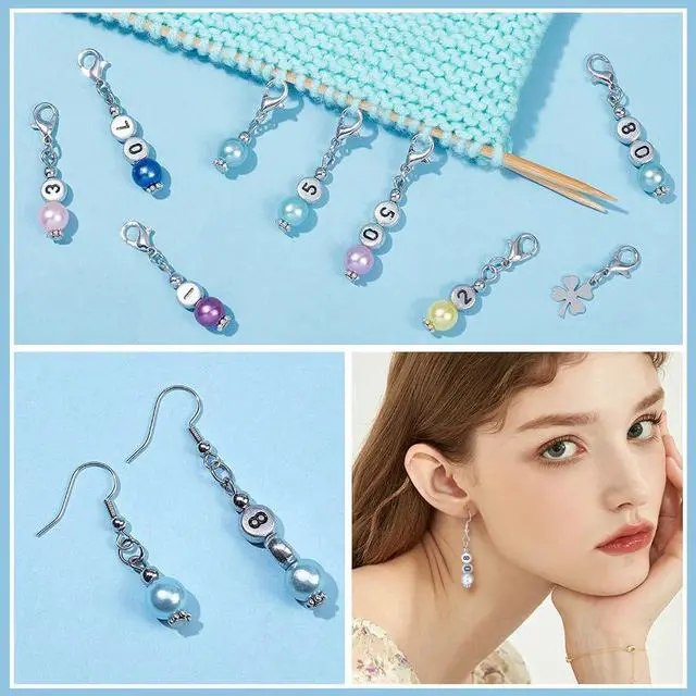Alt view image 5 of 6 - NBEADS 40 Pcs Number Beads Stitch Markers, Acrylic Pearls Crochet Marker Removable Lobster Clasp Locking Knitting Markers for Knitting Weaving Sewing Jewelry Making