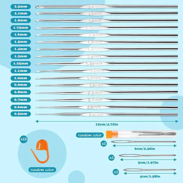 Alt view image 2 of 7 - 16 Pcs Lace Crochet Hooks Set, 0.5mm-2.5mm Small Crochet Hooks | Crochet Needles for Crocheting Yarn, Knitting Needles Set with Large-Eye Blunt Needles Stitch Markers