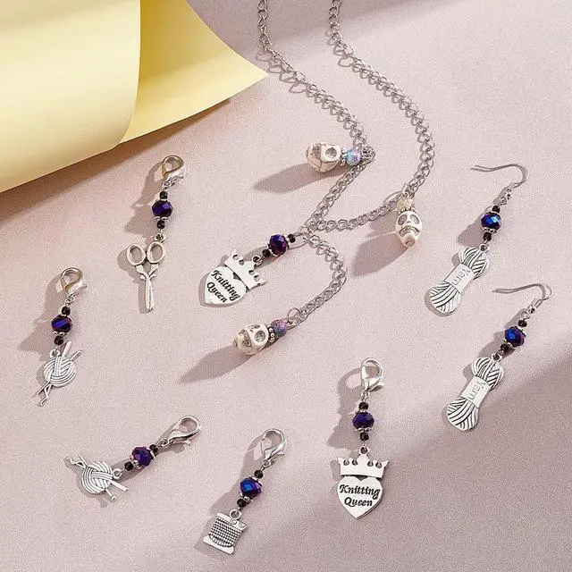 Alt view image 5 of 7 - NBEADS 15 Pcs Knitting Stitch Markers, 5 Styles Antique Silver Alloy Crochet Stitch Marker Charms Removable Lobster Clasp Locking Stitch Marker for Knitting Weaving Sewing Accessories