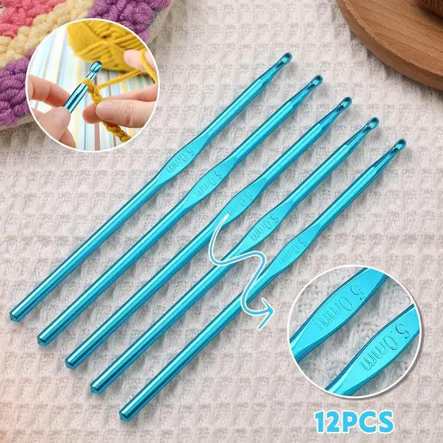 Alt view image 6 of 7 - UzecPk 12Pcs 5mm Aluminum Crochet Hooks Ergonomic Handle Crochet Needles | Metal Crochet Hook, Ergonomic Crochet Hook Bulk Crochet Needle for Crocheting Yarn Knitting Scarf Hat