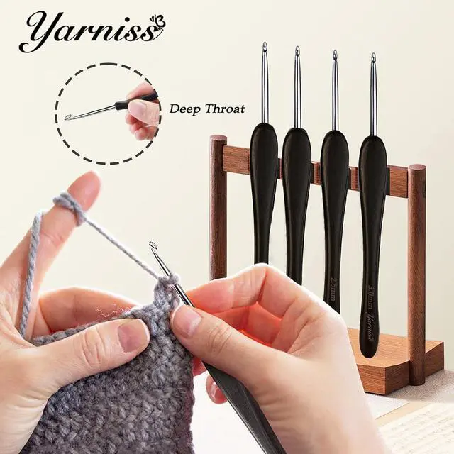 Alt view image 3 of 7 - Yarniss 3mm Ergonomic Crochet Hook for Arthritic Hands, Stainless Steel Crochet Needle with Wood Handle, Smooth Glide Yarn Needle for Knitting & Crocheting