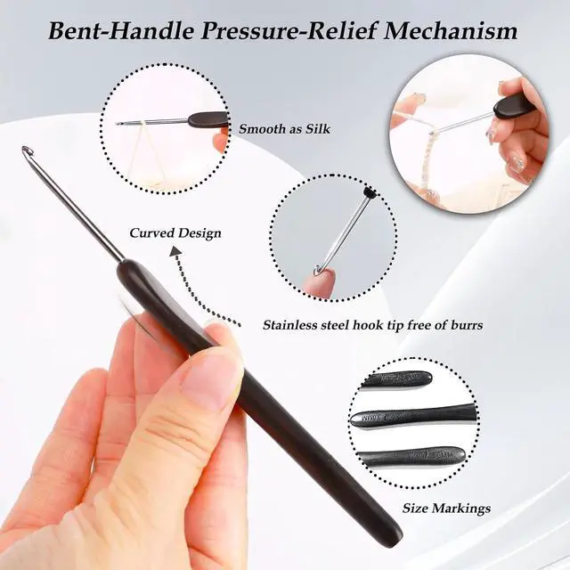 Alt view image 4 of 7 - Yarniss 3mm Ergonomic Crochet Hook for Arthritic Hands, Stainless Steel Crochet Needle with Wood Handle, Smooth Glide Yarn Needle for Knitting & Crocheting