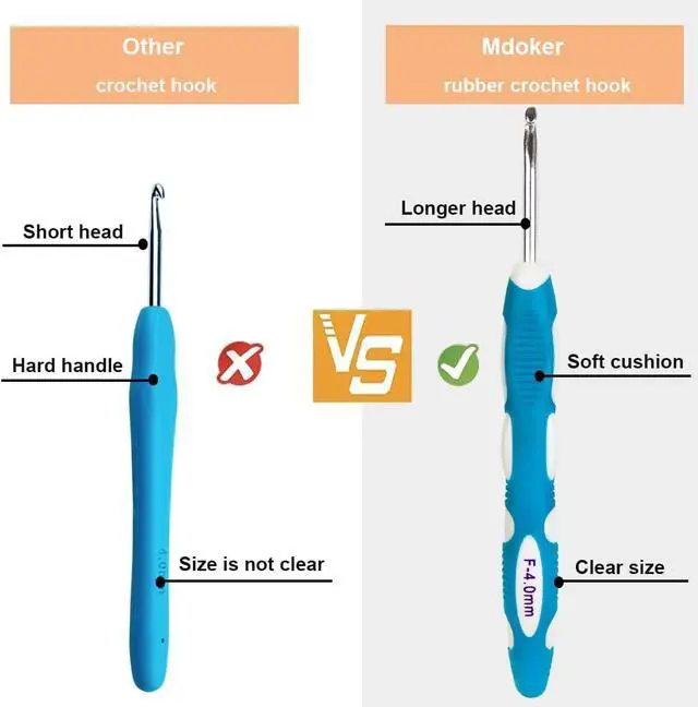 Alt view image 2 of 7 - Mdoker Size F/(3.5mm) Crochet Hook,Extra Long Crochet Hooks Needles for Arthritic Hands,Ergonomic Grip Soft Handles for Beginners and Experiecced Crochet Lover,Comfortable/Smooth/Ergonomic