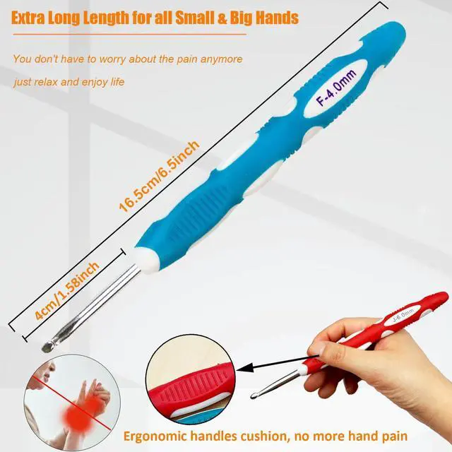 Alt view image 5 of 7 - Mdoker Size F/(3.5mm) Crochet Hook,Extra Long Crochet Hooks Needles for Arthritic Hands,Ergonomic Grip Soft Handles for Beginners and Experiecced Crochet Lover,Comfortable/Smooth/Ergonomic