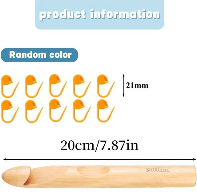 Alt view image 2 of 7 - Dercuy Wooden Crochet Hooks, 30mm Crochet Hook, Bamboo Crochet Hooks | Jumbo Thick Crochet Hook Knitting Crochet Needles with 10 Pcs Knitting Stitch Markers for DIY Craft Sewing