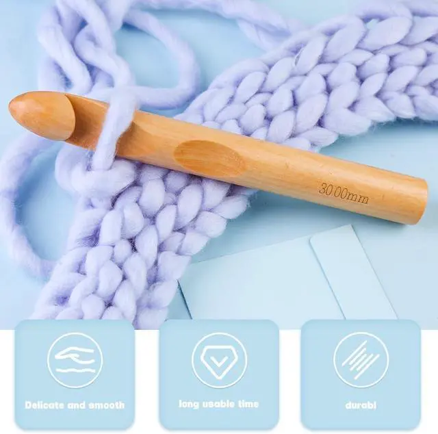 Alt view image 3 of 7 - Dercuy Wooden Crochet Hooks, 30mm Crochet Hook, Bamboo Crochet Hooks | Jumbo Thick Crochet Hook Knitting Crochet Needles with 10 Pcs Knitting Stitch Markers for DIY Craft Sewing