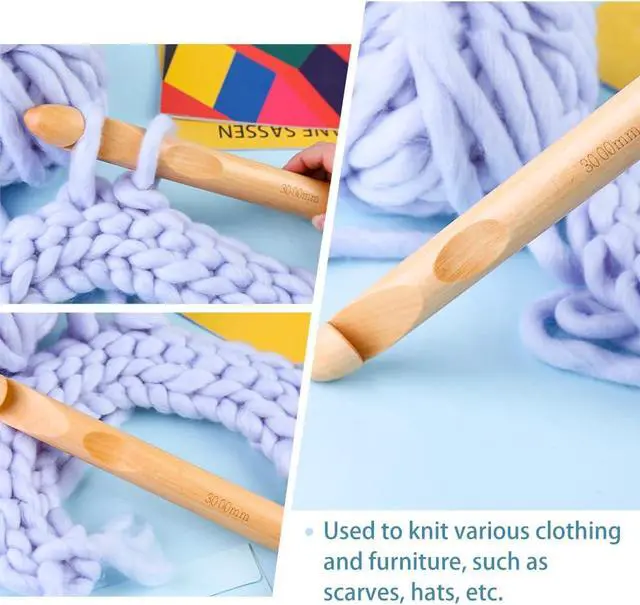 Alt view image 5 of 7 - Dercuy Wooden Crochet Hooks, 30mm Crochet Hook, Bamboo Crochet Hooks | Jumbo Thick Crochet Hook Knitting Crochet Needles with 10 Pcs Knitting Stitch Markers for DIY Craft Sewing