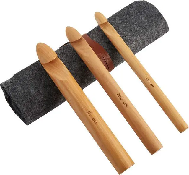 Alt view image 2 of 7 - 3 PCS Giant Crochet Hooks Set - Bamboo Yarn Hooks with Portable Case - Perfect for Big Loop Yarn or Extra Bulky Yarn Projects