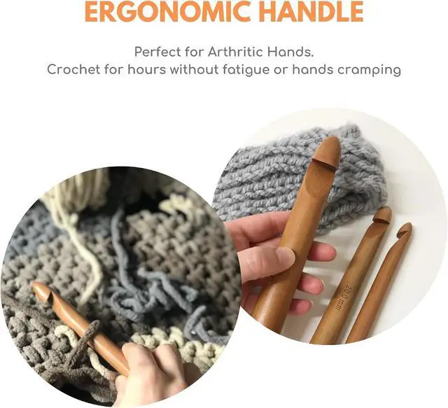 Alt view image 5 of 7 - 3 PCS Giant Crochet Hooks Set - Bamboo Yarn Hooks with Portable Case - Perfect for Big Loop Yarn or Extra Bulky Yarn Projects