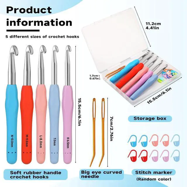 Alt view image 2 of 7 - Mayboos 5 Sizes Crochet Hook Set, Large Crochet Hooks | Yarn Needle Kits Knitting Needles with Ergonomic Handles for Crocheters Beginners