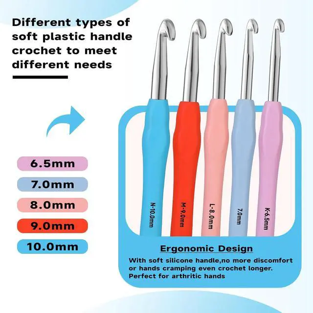 Alt view image 3 of 7 - Mayboos 5 Sizes Crochet Hook Set, Large Crochet Hooks | Yarn Needle Kits Knitting Needles with Ergonomic Handles for Crocheters Beginners