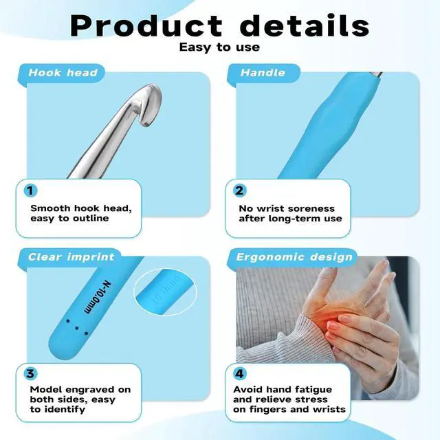 Alt view image 4 of 7 - Mayboos 5 Sizes Crochet Hook Set, Large Crochet Hooks | Yarn Needle Kits Knitting Needles with Ergonomic Handles for Crocheters Beginners