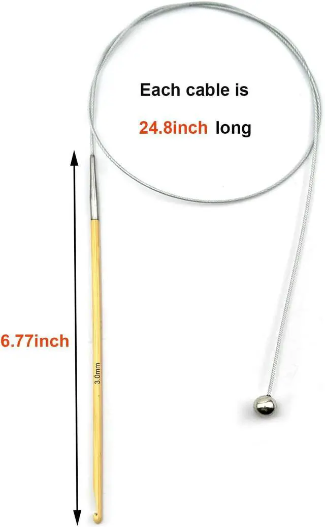 Alt view image 2 of 7 - Weabetfu 32-Inch Bamboo Tunisian Crochet Hook with Steel Cable,3mm | Afghan Crochet Hooks Needles for Handmade Creative DIY and Carpet Rug Blanket Weaving Knitting Needles