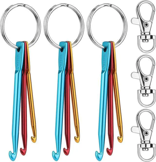 Main image of SHWAKK 3 Sets Mini Crochet Hook Keychain, 3 Size Aluminum Crochet Needles | 3mm, 4mm, 5mm Knitting Needles with Swivel Suitable for Yarn Knitting, Perfect for Beginners