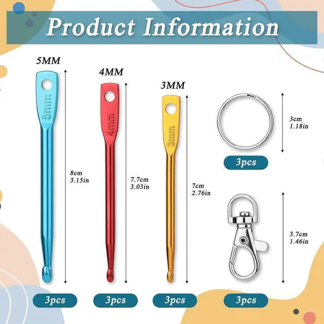 Alt view image 2 of 7 - SHWAKK 3 Sets Mini Crochet Hook Keychain, 3 Size Aluminum Crochet Needles | 3mm, 4mm, 5mm Knitting Needles with Swivel Suitable for Yarn Knitting, Perfect for Beginners