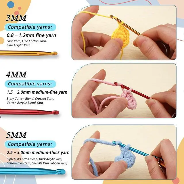 Alt view image 3 of 7 - SHWAKK 3 Sets Mini Crochet Hook Keychain, 3 Size Aluminum Crochet Needles | 3mm, 4mm, 5mm Knitting Needles with Swivel Suitable for Yarn Knitting, Perfect for Beginners