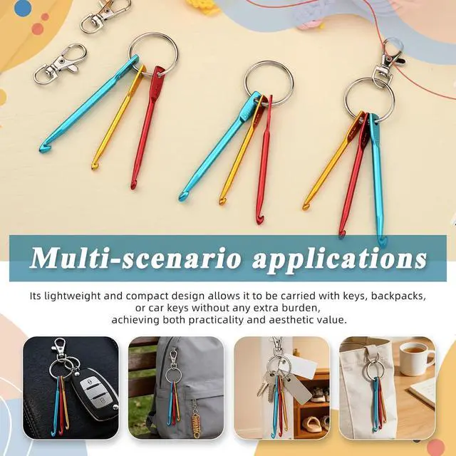 Alt view image 5 of 7 - SHWAKK 3 Sets Mini Crochet Hook Keychain, 3 Size Aluminum Crochet Needles | 3mm, 4mm, 5mm Knitting Needles with Swivel Suitable for Yarn Knitting, Perfect for Beginners