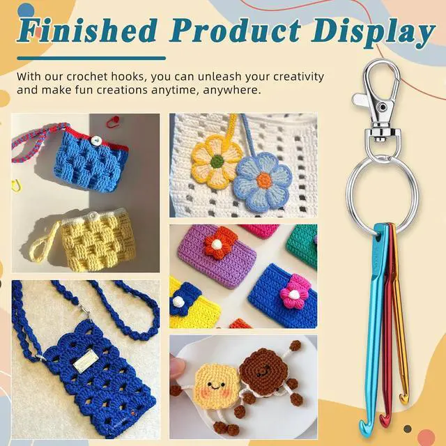Alt view image 7 of 7 - SHWAKK 3 Sets Mini Crochet Hook Keychain, 3 Size Aluminum Crochet Needles | 3mm, 4mm, 5mm Knitting Needles with Swivel Suitable for Yarn Knitting, Perfect for Beginners