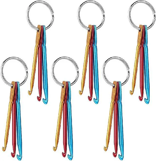 Alt view image 2 of 5 - Zuoyou 6 Sets Mini Crochet Hook Keychain with 40pcs Plastic Stitch Markers | 3 Sizes/Set (3mm/4mm/5mm) Aluminum Crochet Knitting Needles