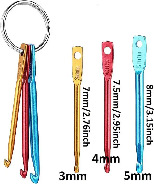 Alt view image 4 of 5 - Zuoyou 6 Sets Mini Crochet Hook Keychain with 40pcs Plastic Stitch Markers | 3 Sizes/Set (3mm/4mm/5mm) Aluminum Crochet Knitting Needles