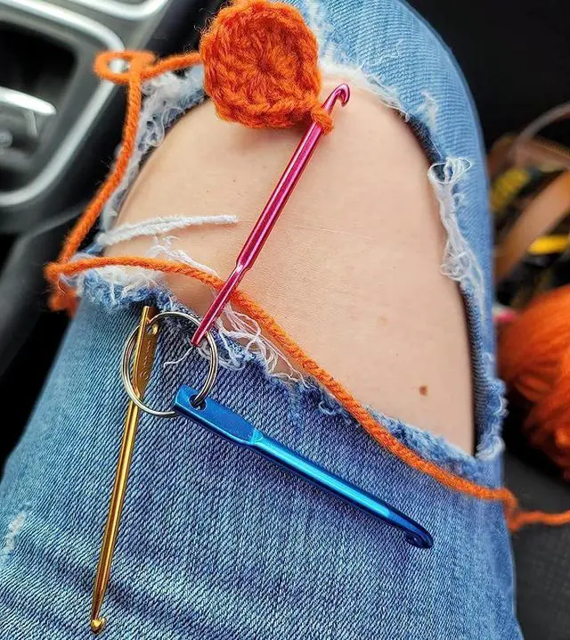 Alt view image 5 of 5 - Zuoyou 6 Sets Mini Crochet Hook Keychain with 40pcs Plastic Stitch Markers | 3 Sizes/Set (3mm/4mm/5mm) Aluminum Crochet Knitting Needles