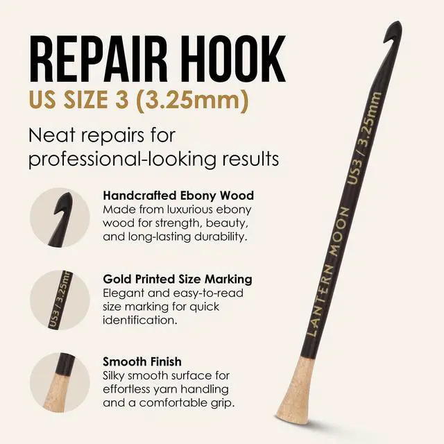 Alt view image 2 of 6 - Lantern Moon Ebony Wood Repair Hook Knitting Accessory US Size 3 (3.25mm)